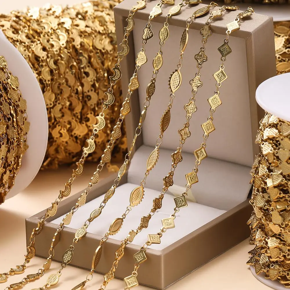 1m Stainless Steel Handmade Chain Embossing Star Moon Heart Shaped Link Chains for DIY Bracelet Waist Chain Jewelry Making Chain