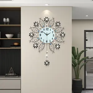 Large Wall Clock for Living Room Decor, Giant Big Silent Modern Battery Operated Glass Pendulum Wall Clock for Kitchen, Bedroom, Oversized Non Ticking Crystal Wall Clock,22 Inch