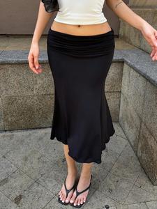 Elegant Pleated High-Waisted Midi Skirt, Y2K Tailored Design, Flared Skirt Design, Versatile Summer Wear, Women's Fashionable Long Half Skirt