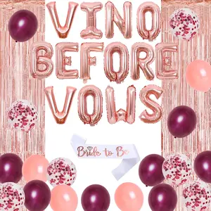 1Set Wine Theme Bachelorette Party Decorations with Vino Before Vows Balloon Banner Bride to Be Sash Rose Gold Foil Balloon Tinsel Foil Fringe Curtain for Bridal Shower Party