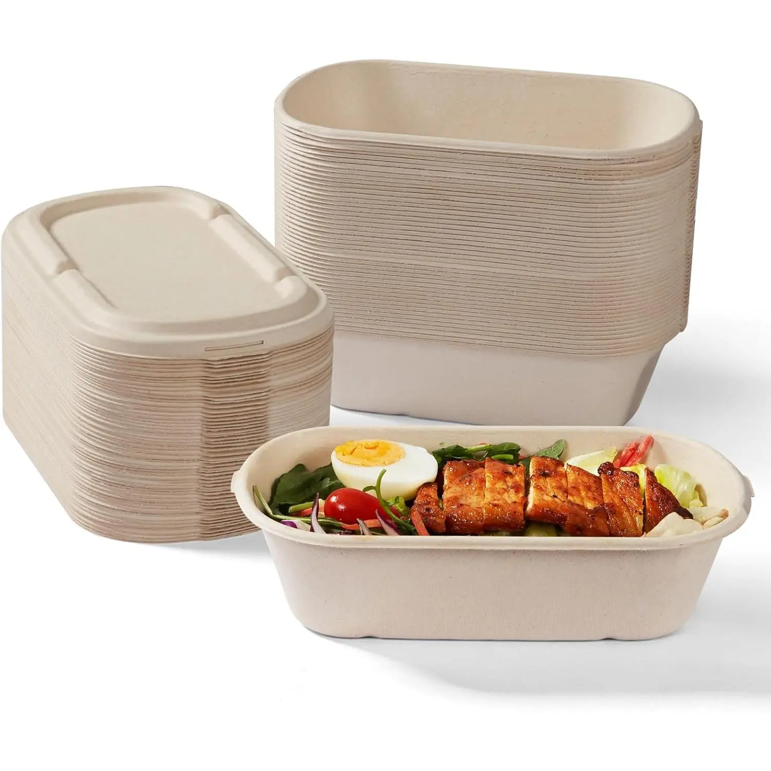 50-Pack 34 oz Eco-Friendly Disposable Sugarcane Pulp Food Containers with Lids - Biodegradable, Compostable, Microwave-Safe To-Go Boxes for Meal Prep (Home & Festive Party Disposable Tableware)