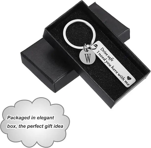 Stainless Steel Letter A Keychain with Personalized "Drive Safe, I Need You Here with Me" Msg - Simple Look Keychains for Women, Ideal Gift for Partners on Christmas, Valentine's Day, Birthdays (Gift Occasion), Personalized Msg