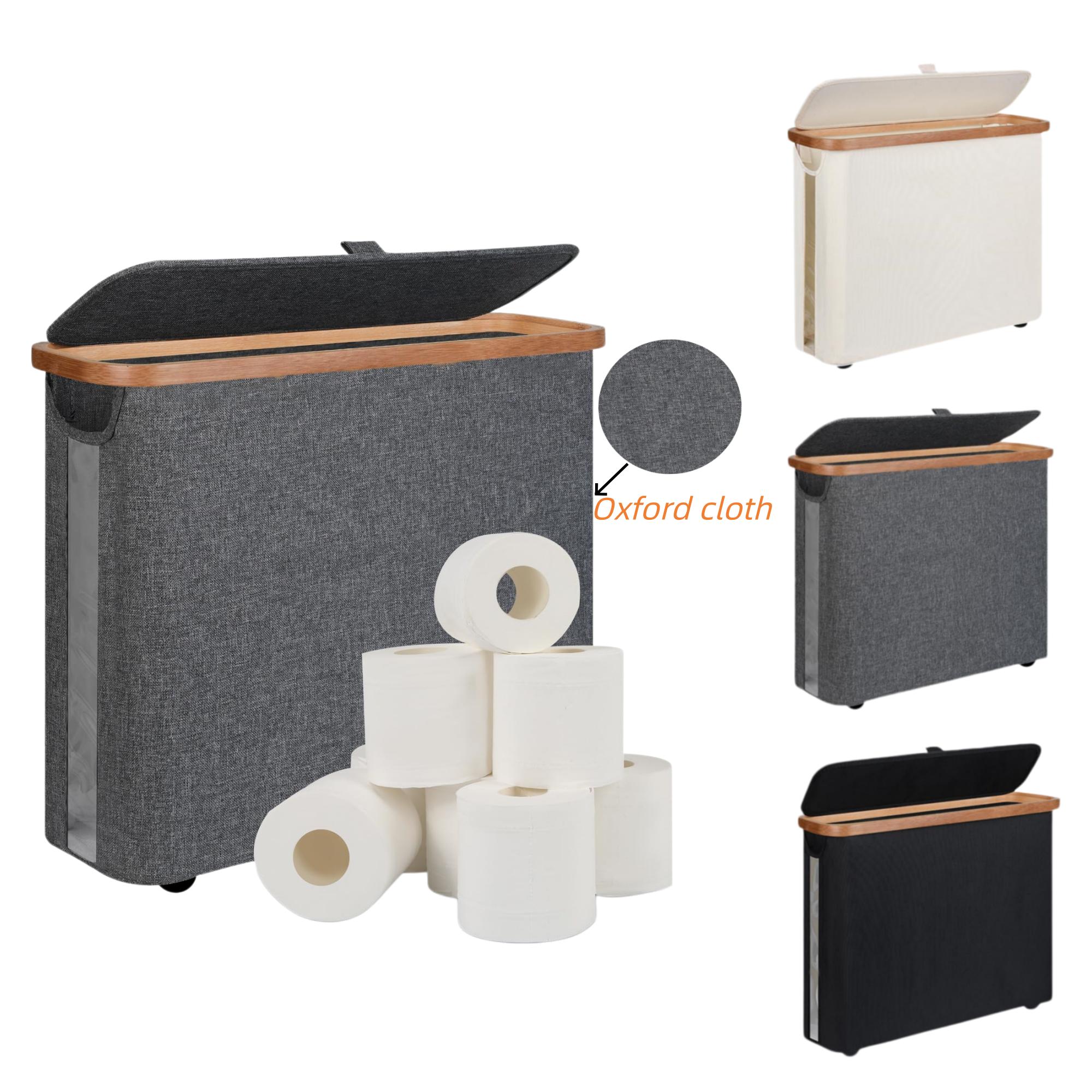 Elegant Narrow Toilet Paper Holder with Lid, Classy Bathroom Tissue Storage Organizer, Waterproof Oxford Fabric for Mega Rolls Elegant Narrow Toilet Paper Holder with Lid, Classy Bathroom Tissue Storage Organizer, Waterproof Oxford Fabric for Mega Rolls