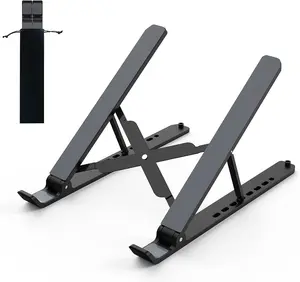 Laptop Stand for Desk - Adjustable Riser, ABS+Silicone, Portable, Ventilated Cooling, Black, Folds for 10-15.6” Laptops and Tablets