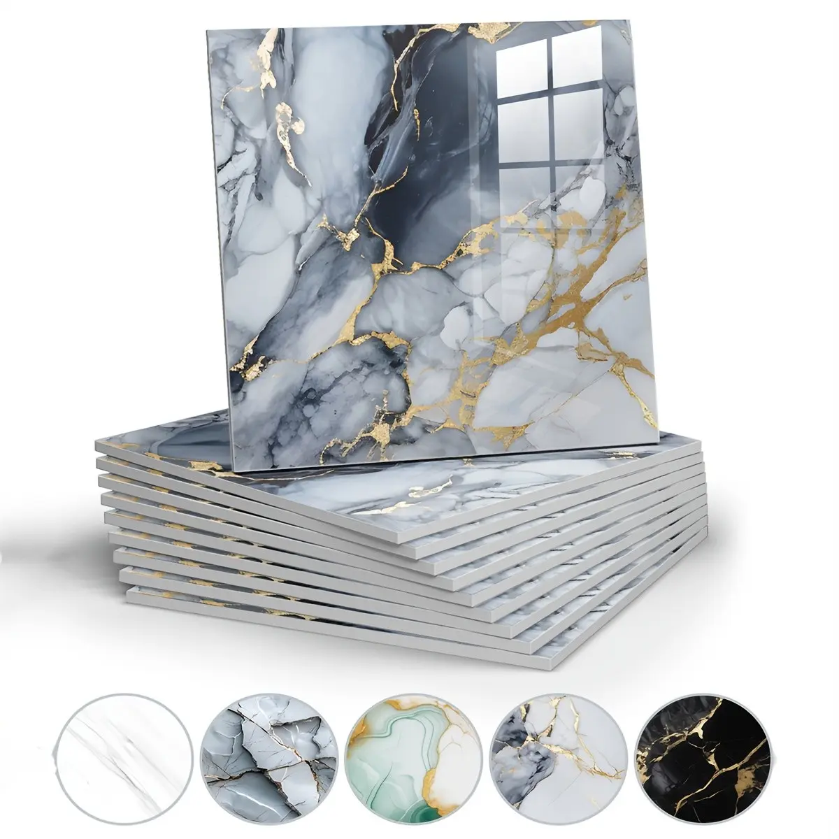 Waterproof Luxury Marble Wall Decals, 10/20 Pieces, Square PVC Panels, 11.8"x11.8", for Bathroom, Kitchen, Living Room, Decorative Panels