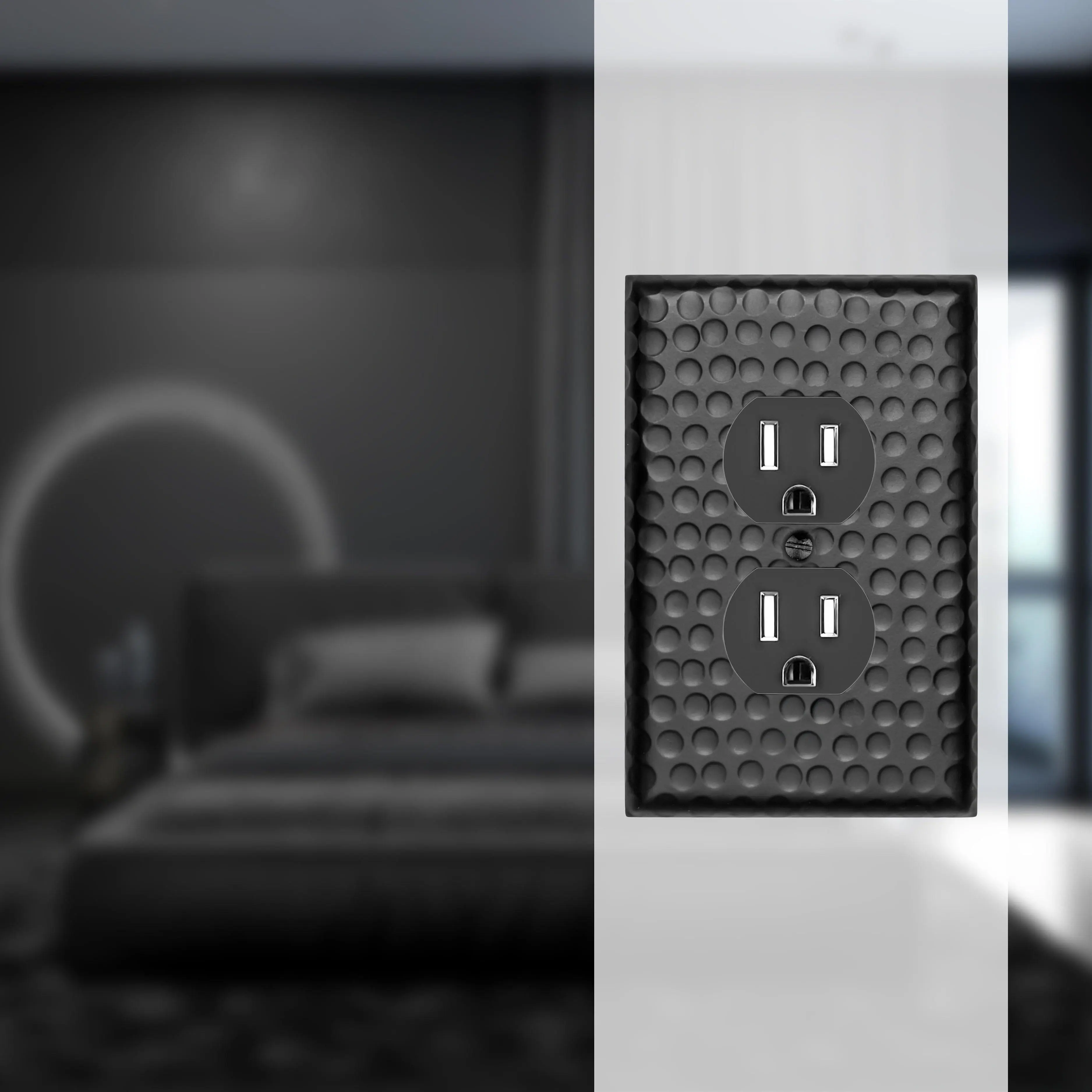 Hand Hammered Duplex Outlet Wall Switch Plate - Black