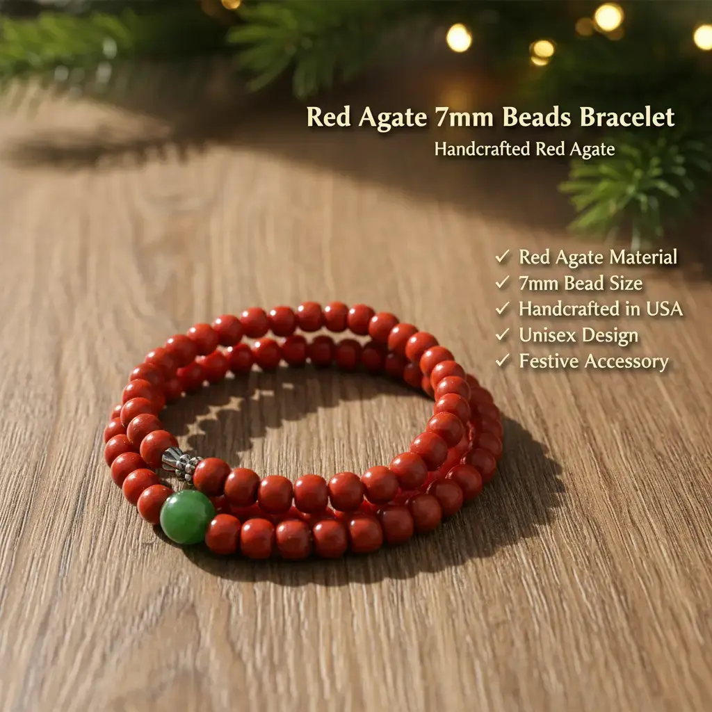 7mm Natural Red Agate Single Bead Handmade Unisex Necklace - Elegant Simple Look Inspirational Costume Jewelry, Stress Relief, Enhances Vitality for Christmas Festive Occasions