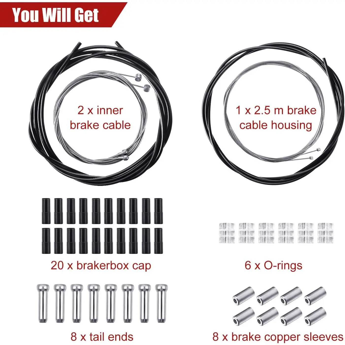 Universal Bike Brake & Derailleur Cable Complete Set - Black Brake Cable for Mountain Bikes, Transmission Line, Maintenance Components & Parts for Contractors, All Seasons Repair Use
