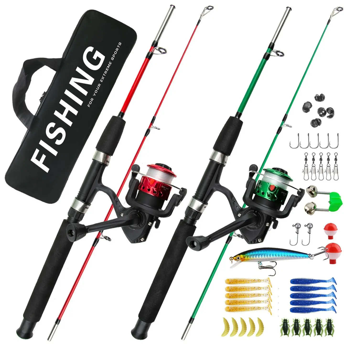 Kids Fishing Rod Set, Complete Beginner Fishing Gear, Portable Reel, Lure Kit, Soft Fishing Worms, Storage Bag, Ideal for Kids & Newbies, Fishing Tackle Kit