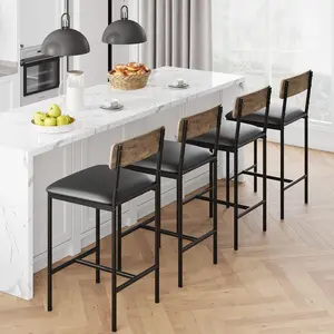 Set of 4 Rustic Brown Counter Height Bar Stools, 25.5 Inch Upholstered Chairs with Backrest and Footrest, Effortless Assembly Ideal for Kitchen Island, Home Counter and Bar Areas