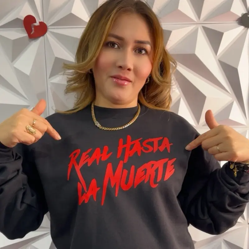 Real Hasta La Muerte Print Hoodie, Casual Polyester Knit Fabric Pullover, Loose Fit,  with Kangaroo Pocket