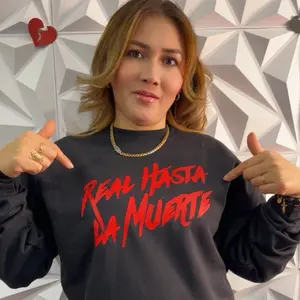 Real Hasta La Muerte Print Hoodie, Casual Polyester Knit Fabric Pullover, Loose Fit,  with Kangaroo Pocket