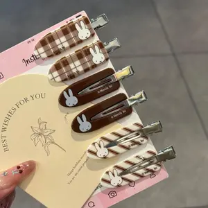 Kawaii Miffy Rabbit Hair Clip Coffee-colored Checkered Miffy Rabbit Traceless Clip Sweet and Retro Girl Cartoon Bangs Clip