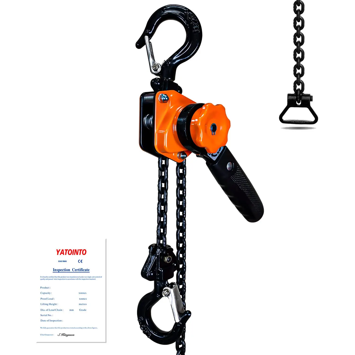 Industrial Grade Steel Mini Lever Chain Hoist, 0.25 T (550 lbs) Capacity, 10 ft Ratchet Chain Puller with 2 Heavy Duty Hooks