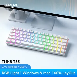 TMKB T63 60% Wireless Mechanical Gaming Keyboard, Bluetooth, Triple Mode BT5.0/2.4G/USB-C, RGB Backlit for iPad Mac PC Xbox,  gaming room accessories