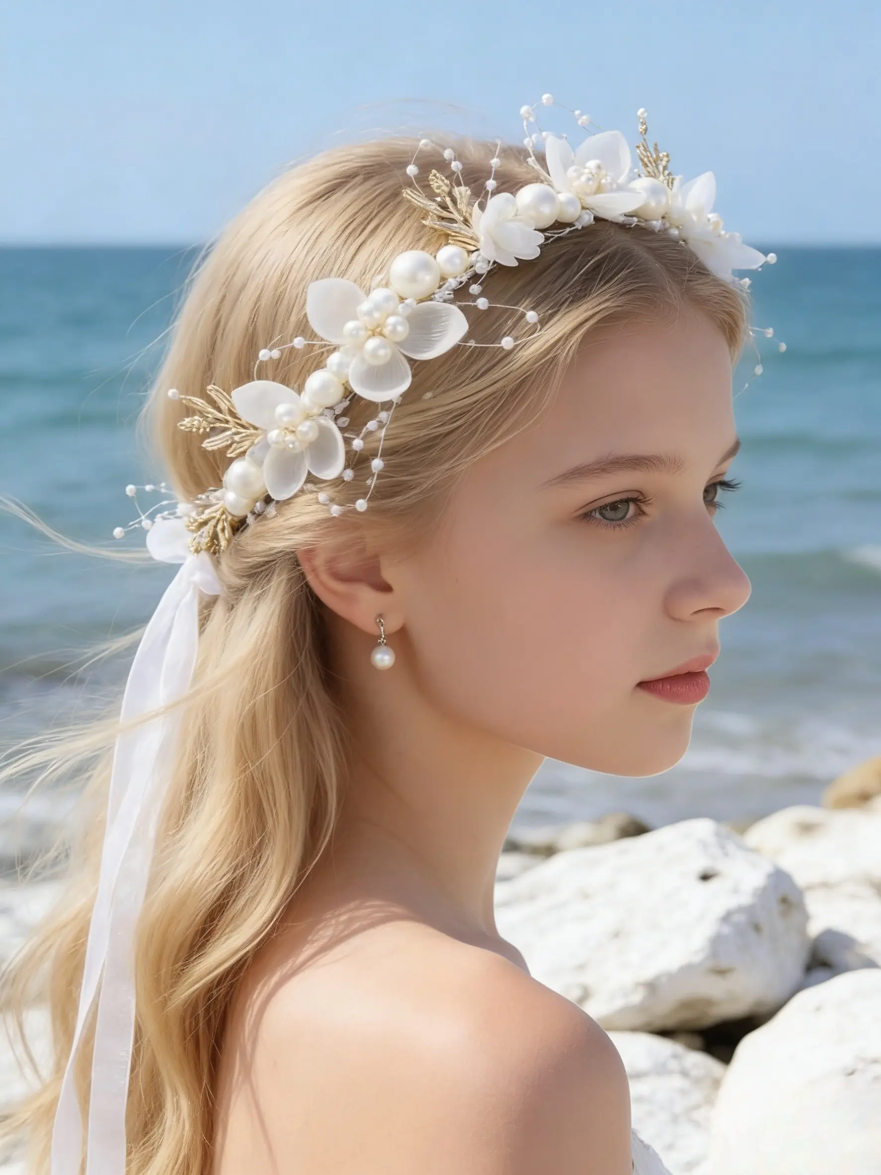 Korean Princess Style Pearl Crown Hair Accessory, Adult Daily Wear, Artificial Flower Wreath Bridal Headband, Birthday Gift, Party Photo, Elegant Fashion Jewelry