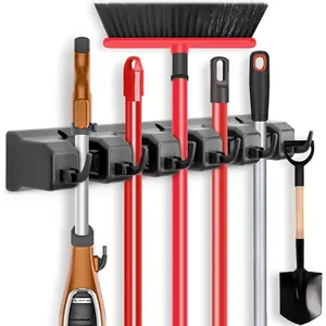 Mop & Broom Holder Wall Mount - Wall Hanging Garden Tool & Utility Closet Organizer, Mop & Broom Hook, Broom Hanger Wall Mount, Mop Broom Organizer, Wall Mounted Broom Rack Mop Storage