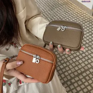 2026 Trending Women's Genuine Leather Mini Wallet, Cowhide Coin Purse, Double Zipper Multi-Pocket Change Wallet, Compact Card Holder, Small Clutch Wallet, Travel Gift Her