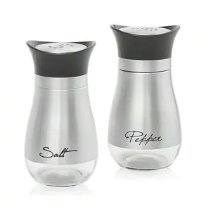 Salt And Pepper Shakers Set,4 Oz Glass Bottom Salt Pepper Shaker With Stainless Steel Lid For Kitchen Gadgets Cooking Table, RV, Camp,BBQ Refillable Design