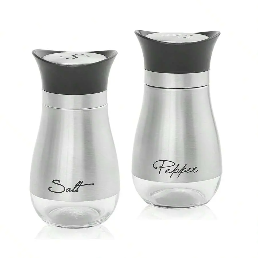Salt And Pepper Shakers Set,4 Oz Glass Bottom Salt Pepper Shaker With Stainless Steel Lid For Kitchen Gadgets Cooking Table, RV, Camp,BBQ Refillable Design