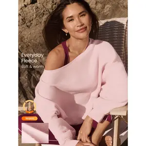 GLOWMODE Everyday Fleece Shine Bright Soft Warm Lightweight Oversized Off-The-Shoulder Pullover Sweatshirt Autumn Winter Outdoors Daily Casual Wear