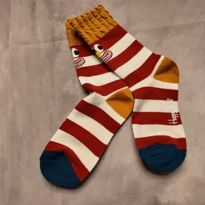 Cute Cartoon Character Socks, Fun Striped Colorful Casual Crew Socks