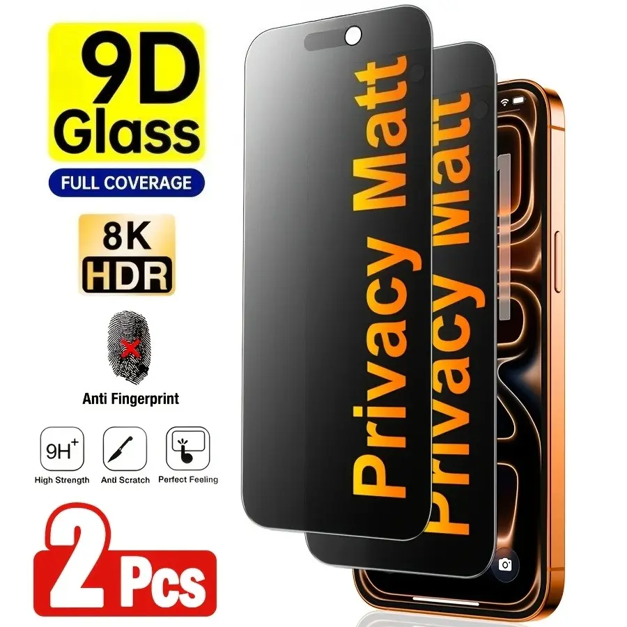 2-Pack Matte Privacy Tempered Glass Film Protector, Compatible with iPhone 17 Pro Max/17 Air/16 Pro Max/15 Pro Max/14 Plus/13 Pro Max/12 Pro/11 Pro Max/XS Max, 9h Hardness, Full Coverage, Anti-Fingerprint