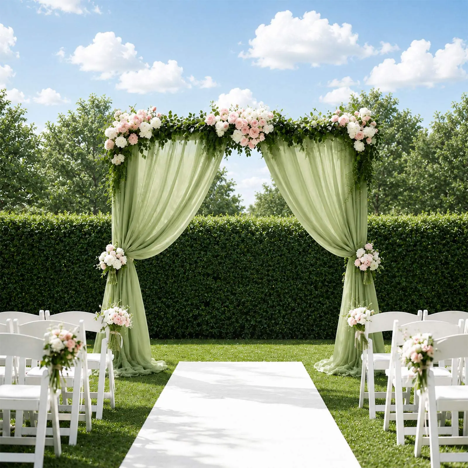 Dusty Sage Green Solid Sheer Wedding Arch Drape (5ft×10ft) with Rod Pocket, Arched Backdrop Curtain Panel Fabric for Bridal Showers, Graduation, Outdoor Party Decorations