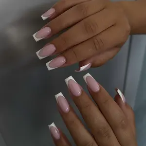 24-Piece Simple Elegant Long French Square Nails, Medium Length Glossy Finish Nail Polish Set, Perfect for Daily Wear & Special Occasions, French Tip Nails
