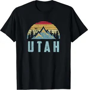 Utah Tee - Retro Vintage Mountains Hiking Nature T Shirt T-Shirt Cotton Fabric