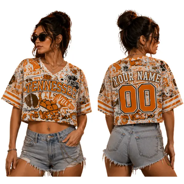 Women's Tennessee Croptop Jersey, Orange Game Day Shirt, Football Fan Crop Top, Custom Name Sports Jersey, Tailgate Outfit, College Spirit Cropped Tee.