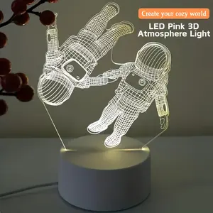 1pc 3D Astronaut Night Light, USB Powered Warm LED Bedside Lamp, Room Table Restaurant Dorm Decor, Unique Birthday Christmas Gift, Cozy Lighting Lights