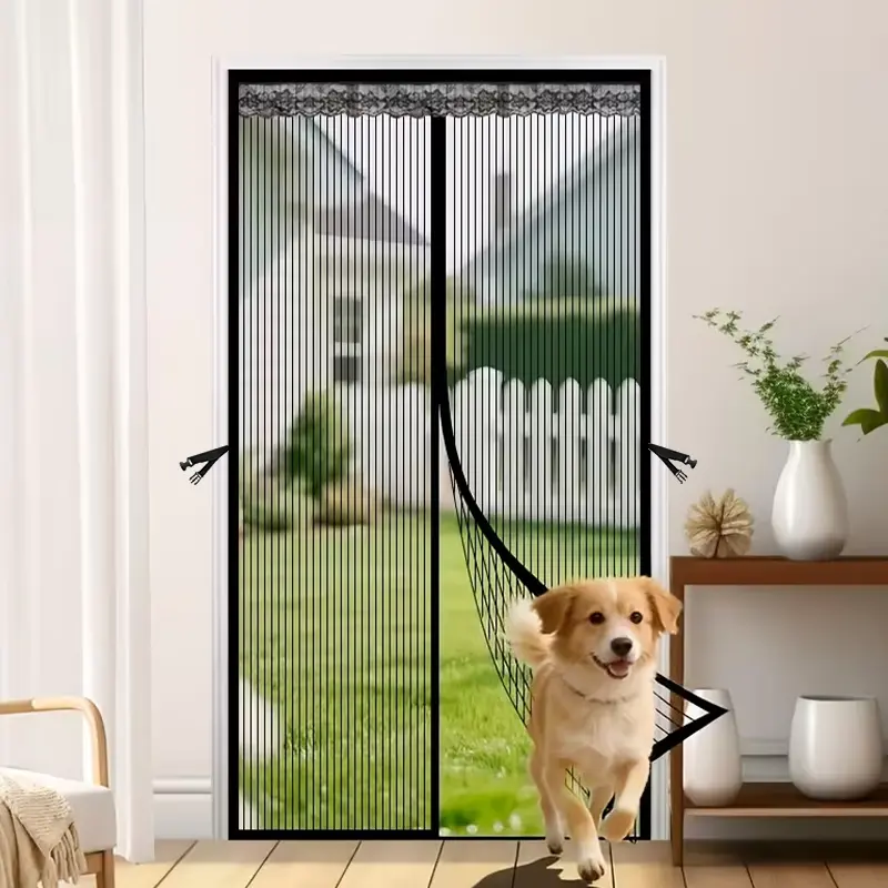 AIYYIPA Summer Magnetic Screen Door with Storage Clasp, Heavy Duty Mosquito Door Curtain, Designed to Prevent Cat and Dog Scratches, Insect & Mosquito Protection, No Drilling Installation, Modern Striped Design