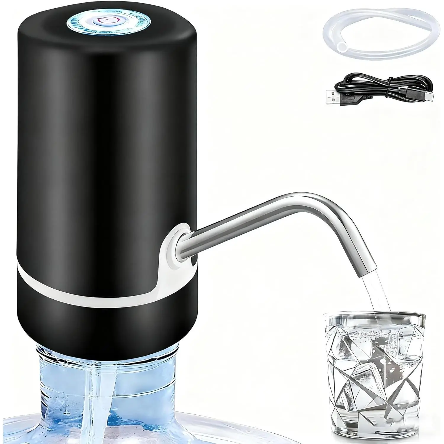 5 Gallon Water Bottle Dispenser, USB Charging Water Bottle Pump, Electric Drinking Portable Water Dispense for 2-5 Gallon, Low Noise Water Jug Dispenser,Water Bottle Switch for Kitchen Camping