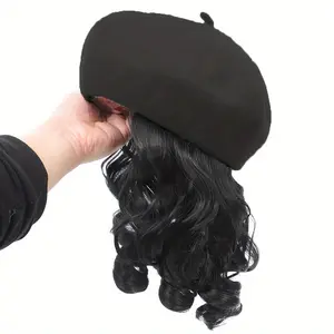 2025 new 100% High Temperature Fiber Chic French Fashion Beret Wig Hat for Women - Closed Network Cap with Attached Hair Extensions - Elegant Curly Wave, Ideal Christmas Gift Hair Replacement Wigs
