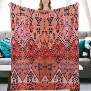 Bohemian Farmhouse Moroccan Flannel Blanket, Lightweight Plush Winter Autumn Throw, Comfortable Soft Home Living Room Sofa Bedding