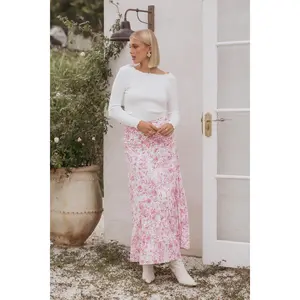 Velda Ruched Maxi Skirt - Pink Floral