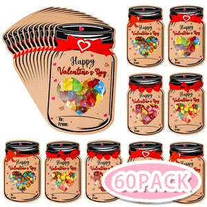 Valentines Day Cards for Kids - 60 Pack Mason Jar Valentine Gifts Cards - Funny Valentines Exchange Cards for School Class Classroom Party Favors (Candy Not Included)