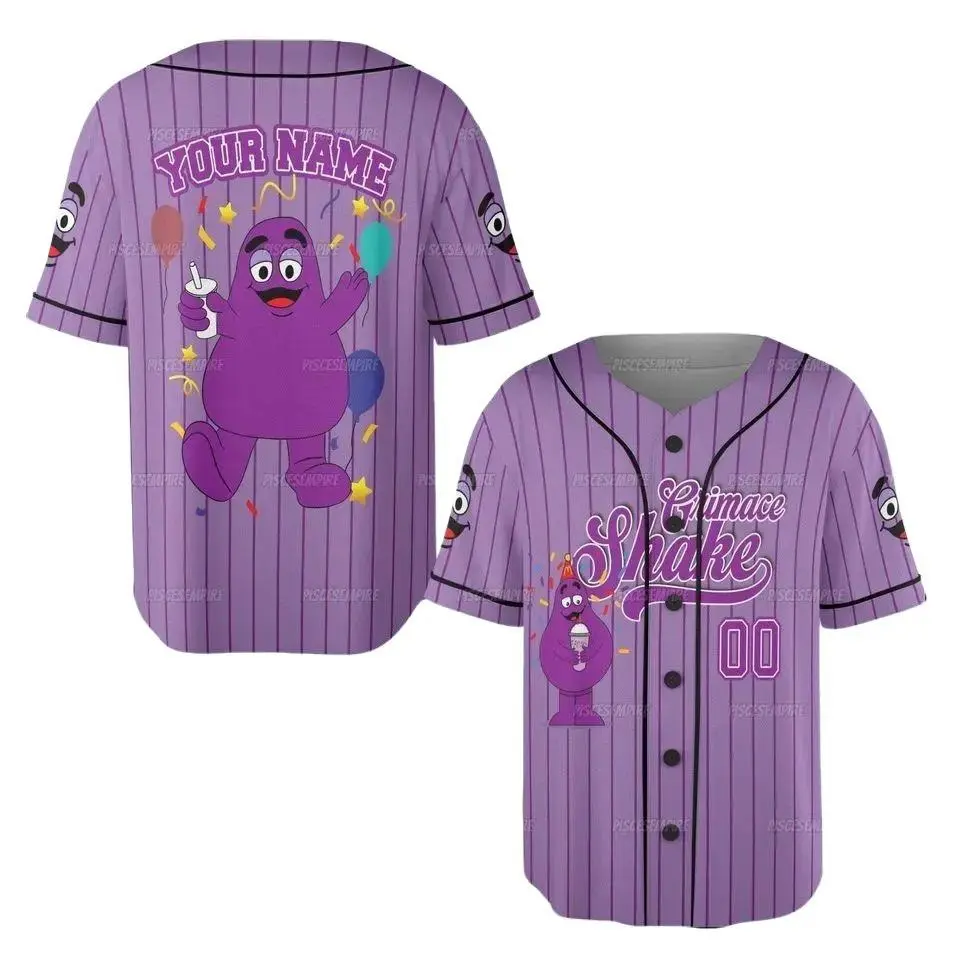 Grimace Shake Jersey, Personalized Grimace Baseball Jersey, Grimace Shake Jersey Men, Custom Cartoon Character Jersey – Oversized & Stylish