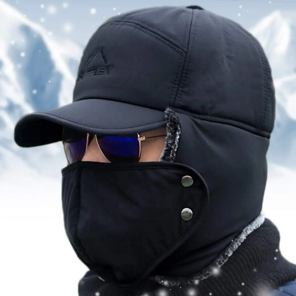 Men's Windproof Trapper Hat, Thermal Russian Ushanka with Faux Fur Lining and Ear Flaps for Outdoor Hiking & Skiing, Head Cover