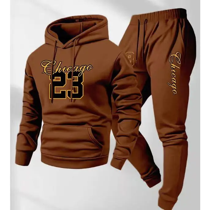 Men's 2-Piece Polyester Knit Fitness Hoodie Tracksuit (2XL), Casual Fit Long Sleeve Hoodie with Team Number Print, Drawstring Waist Pants with Letter Print, Smooth Fabric, Athleisure Activewear Set, Machine Washable Menswear