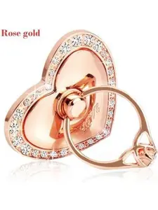 Phone Stand, Luxury  Re-Usable Metal Stainless Phone & Tablet Anti Drop Ring Stand Holder with  for  iPod iPad  and More (Heart Shape) (Rosegold)