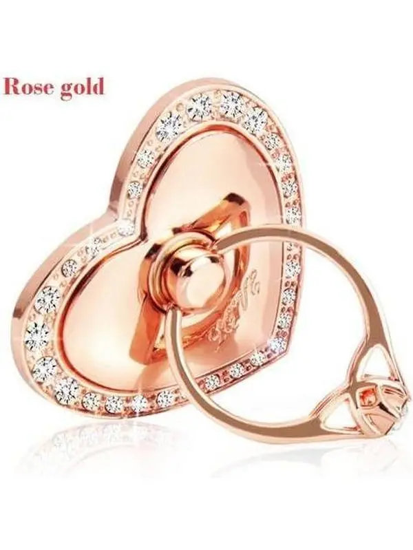 Phone Stand, Luxury  Re-Usable Metal Stainless Phone & Tablet Anti Drop Ring Stand Holder with  for  iPod iPad  and More (Heart Shape) (Rosegold)