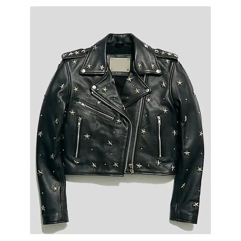 Women's Cropped Studded Leather Jacket