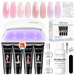 SAVILAND Beginner Poly Gel Nail Kit: All-in-One Nail Extension Set with 4 Poly Gel Colors, Nail Lamp & Slip Solution, Long-Lasting 28-Day Wear, Easy DIY Nail Art Kit for Home Salon Use