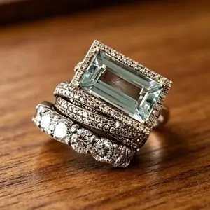 Unisex 3Pcs Stackable Geometric-Shaped CZ Rings - Silver-Plated Retro Statement Rings, Graduation Father's Day Gift, Geometric-Shaped Rings