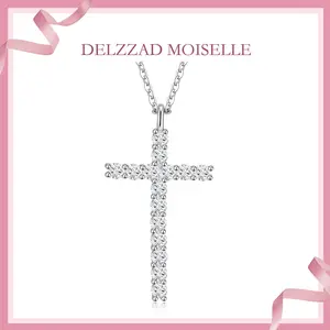 Delzzad 0.9ct Bling Cross Necklace D Color VVS Synthetic Moissanite S925 Pendant Necklace Chain Jewelry Perfect for Any Occasion & Everyday Wear Birthday Anniversary Christmas Gift for Men Women