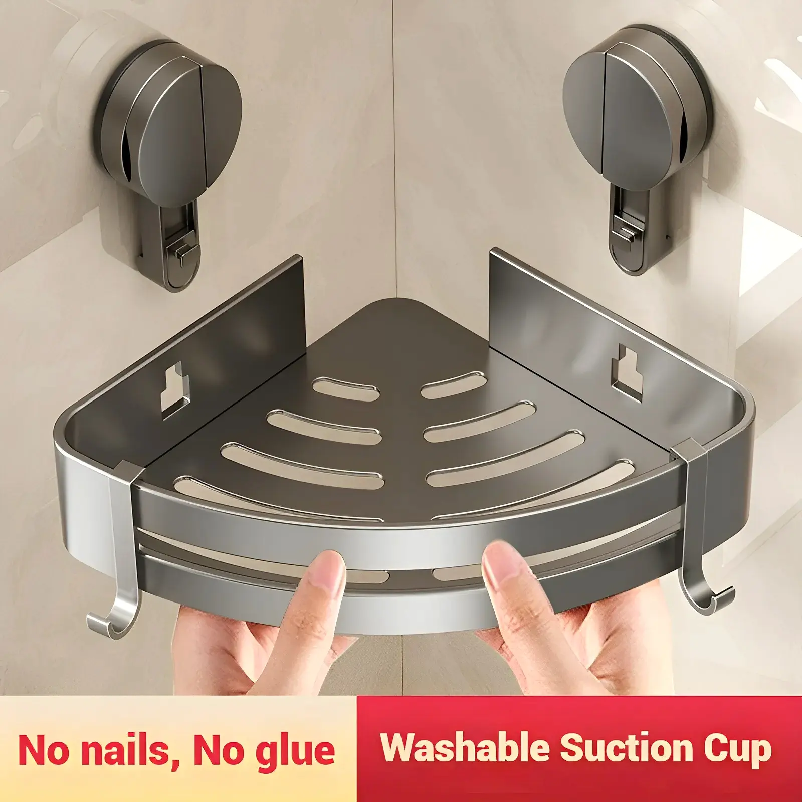 (Note Usage Scenarios & Installation Steps)No-Drill Aluminum Shower Caddy with Drainage, Hooks & 1-Touch Installation - Rustproof Waterproof Shower Organizer, Wall-Mounted Bathroom Shelf for Bathroom, Apartment