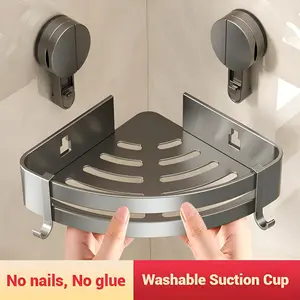 （Attention Usage Scenarios and Installation Steps）Aluminum Basket with Drainage No-Drill Shower Caddy with Hooks, Wall Mounted Bathroom Organizer Shelf,  One-Touch Installation, Rustproof Durable Design for Shower Wall, Bathroom, Apartment, Dorm