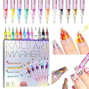 Cutics 12Color Nail Doodle Pen for DIY Nails Art Acrylic Quick Drying Painting and 3D Dot Embroidery mma acrylic nail - On Nails Quick Drying dot Stitching Nail Art Pen for Home and Salon DIY, Nail Care Cutics Manicure Polish Cosmetic